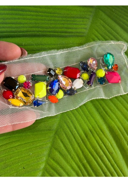 14 x 4 cm Renkli Cam Taş Işleme Apolet Aplike Dikiş Aksesuarı modelleri