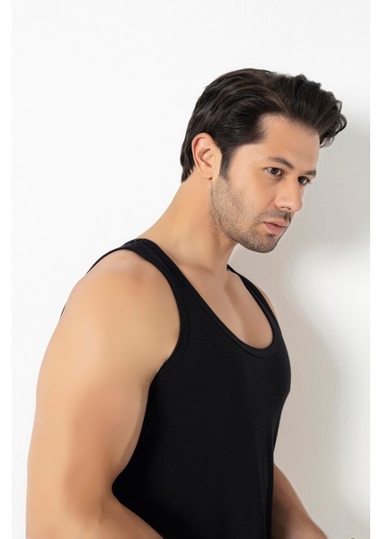 4 Adet Siyah 100 % Pamuk Penye Süprem Erkek Atlet