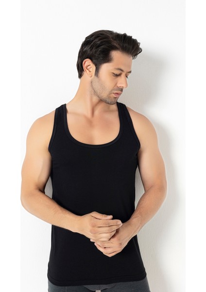 4 Adet Siyah 100 % Pamuk Penye Süprem Erkek Atlet indirimleri