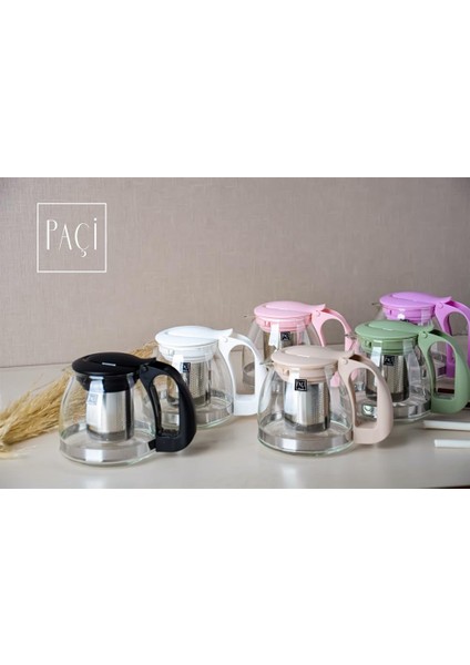 Renkli Süzgeçli Cam Demlik 700 ml - Sade Tonlar Serisi fiyatları