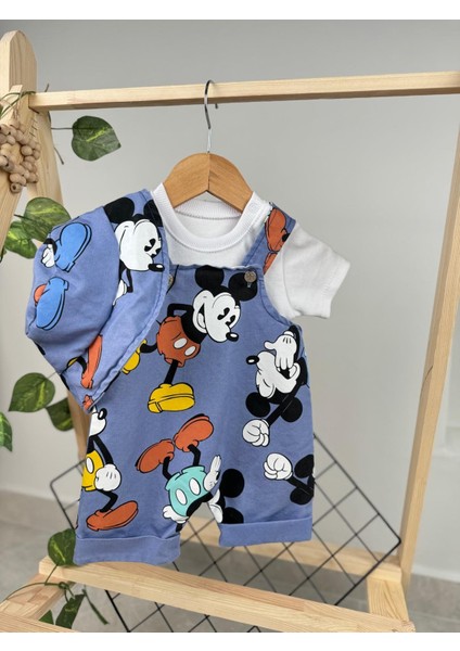 Mickey Mouse Baskılı Bucket Kasket Şapkalı Tişörtlü 3’lü Set