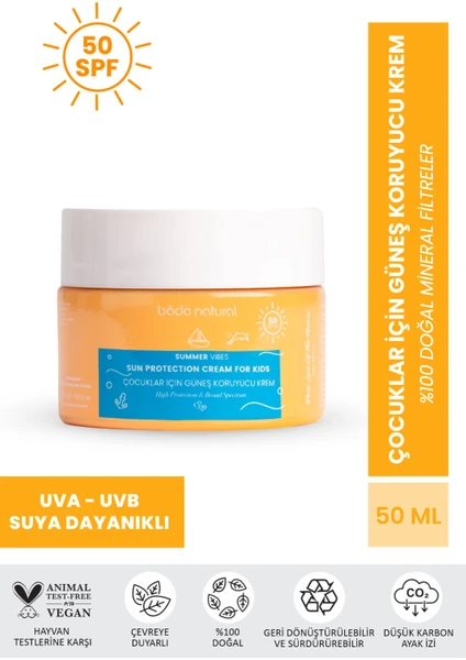 Bade Natural 50 Spf Yüksek Korumalı %100 Mineral Filtreli ve Doğal Çocuklar İçin Güneş Koruyucu Krem 50 ml