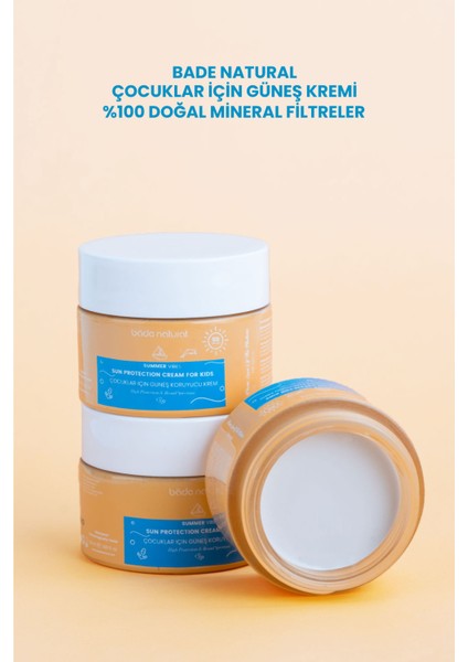 Bade Natural 50 Spf Yüksek Korumalı %100 Mineral Filtreli ve Doğal Çocuklar İçin Güneş Koruyucu Krem 50 ml