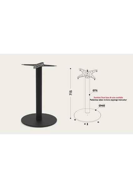 Ortadan Tablalı Masa Ayağı Yuvarlak Mat Siyah 76-480 mm