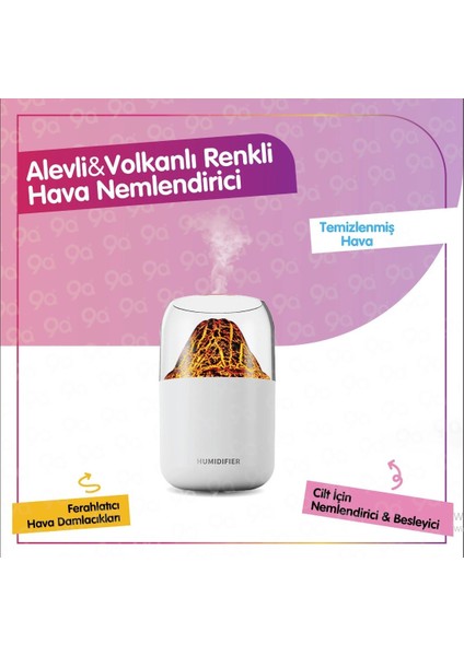 Hava Nemlendirici Volkanik Tasarım 300 ml Humidifier Ultrasonik Buhar Makinesi Aroma Difüzörü Renkli