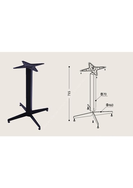 Ortadan Tablalı Modern Mat Siyah Cube Masa Ayağı 70-460 Mm.