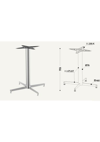 Ortadan Tablalı Modern Parlak Krom Cube Masa Ayağı 70-460 Mm.