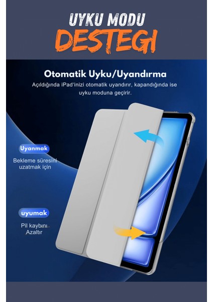 iPad Air 13 Inç M2 Çipli 2024 Uyumlu Akıllı Smart Cover Tablet Kılıfı A2898/A2899/A2900