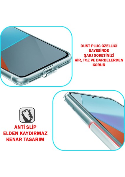 Redmi Note 13 Pro 5g Şeffaf Kılıf Kamera Korumalı ve Şarj Soket Tıpalı Elden Kaydırmaz Esnek Silikon fiyatları