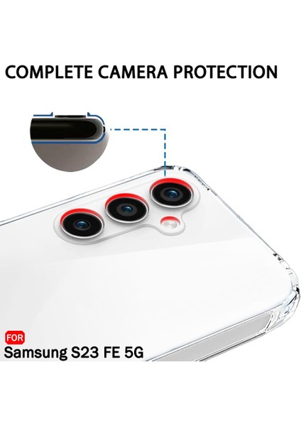 Samsung Galaxy S23 Fe Şeffaf Kılıf Kamera Korumalı ve Şarj Soket Tıpalı Elden Kaydırmaz Esnek Silikon modelleri