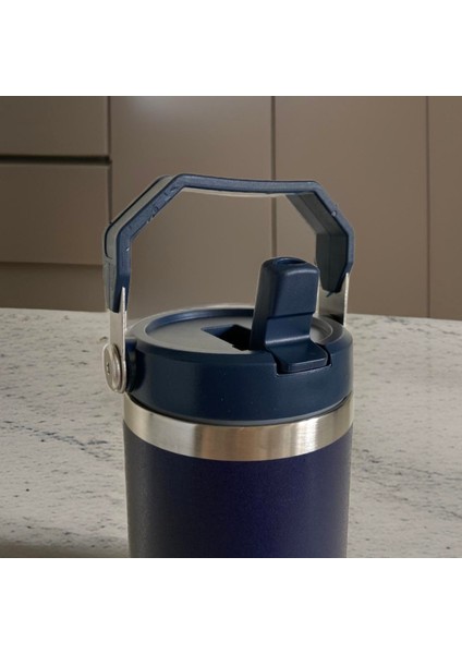 Charcoal Flip Straw Çift Duvar Yalıtımlı Paslanmaz Çelik 0.89 Lt Pipetli Termos