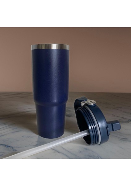 Charcoal Flip Straw Çift Duvar Yalıtımlı Paslanmaz Çelik 0.89 Lt Pipetli Termos