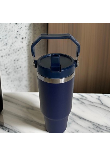 Charcoal Flip Straw Çift Duvar Yalıtımlı Paslanmaz Çelik 0.89 Lt Pipetli Termos