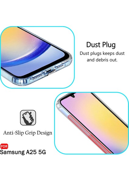 Galaxy A25 Şeffaf Kılıf Kamera Korumalı ve Şarj Soket Tıpalı Elden Kaydırmaz Esnek Silikon fiyatları