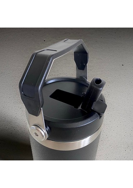 Charcoal Flip Straw Çift Duvar Yalıtımlı Paslanmaz Çelik 0.89 Lt Pipetli Termos