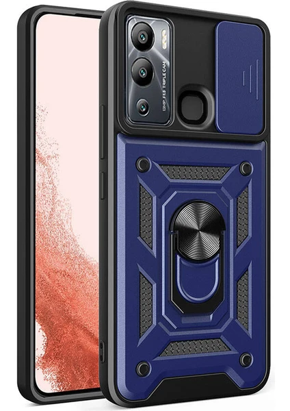 Caseart Infinix Hot 20I Kapak Lens Sürgülü Kamera Korumalı Yüzüklü Stantlı Tank Kılıf - Lacivert