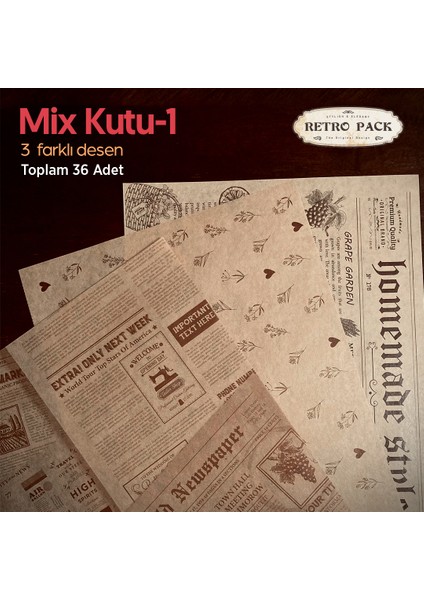 Retro Pack 2 Kutu Bir Arada Desenli Yağlı Sunum KAĞIDI_36+36=72 Adet