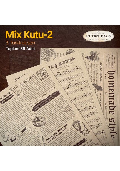 Retro Pack 2 Kutu Bir Arada Desenli Yağlı Sunum KAĞIDI_36+36=72 Adet