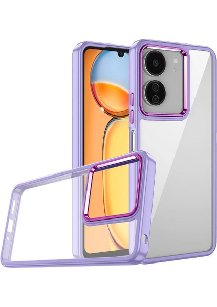 Caseart Xiaomi Poco C65 Kapak Metal Kamera Korumalı Arkası Şeffaf Silikon Kılıf - Lila