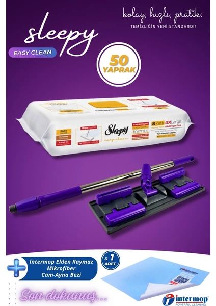 Easy Clean Arap Sabunu Katkılı Mopa Uyumlu Yer Temizlik Havlusu 50 Yaprak Mop Aparatı İntermop Slim Bez