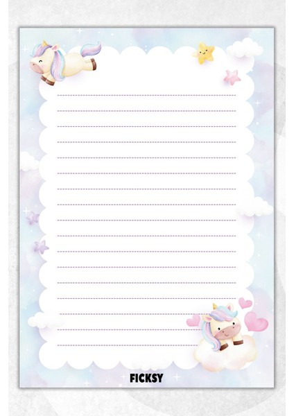 Sevimli Unicorn Not Kağıdı - A5 Ebat - 50 Yaprak - Notepad - Memopad - Bloknot - To Do List