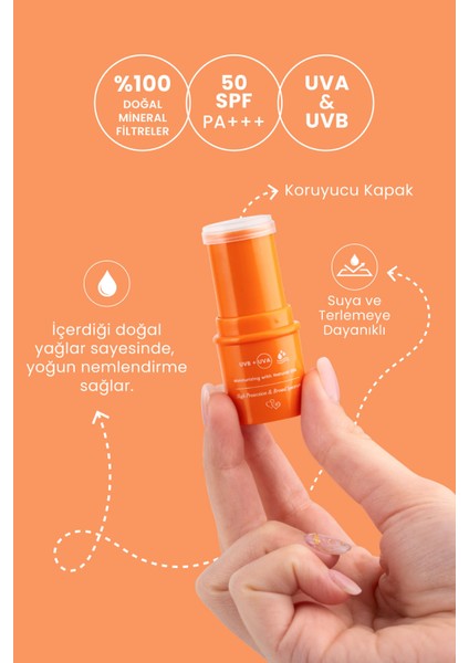 %100 Mineral Filtreli ve Doğal 50 SPF Güneş Koruyucu Stick Yaşlanma Karşıtı ve Besleyici