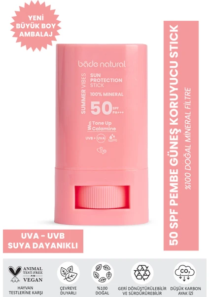 Bade Natural 50 Spf Ton Eşitleyici ve Cilt Aydınlatıcı Pembe Yüksek Korumalı Güneş Koruyucu Stick