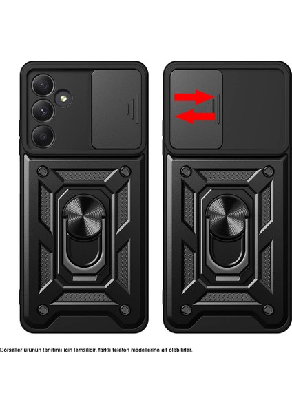 Case World Xiaomi Redmi Note 12 Pro 4g Kapak Lens Sürgülü Kamera Korumalı Yüzüklü Stantlı Tank Kılıf - Lacivert