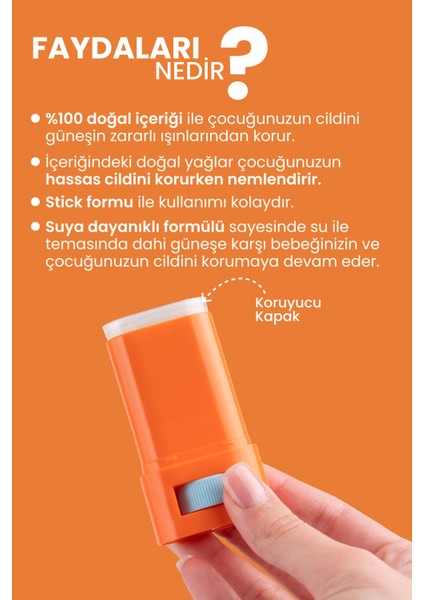 Bade Natural %100 Doğal ve Mineral Filtreli Yüksek Korumalı Çocuk Güneş Koruyucu Stick