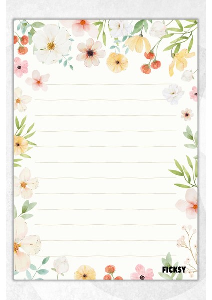 Çiçek Not Kağıdı - A5 Ebat - 50 Yaprak - Notepad - Memopad - Bloknot - To Do List