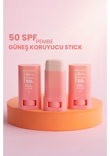 Bade Natural 50 Spf Ton Eşitleyici ve Cilt Aydınlatıcı Pembe Yüksek Korumalı Güneş Koruyucu Stick