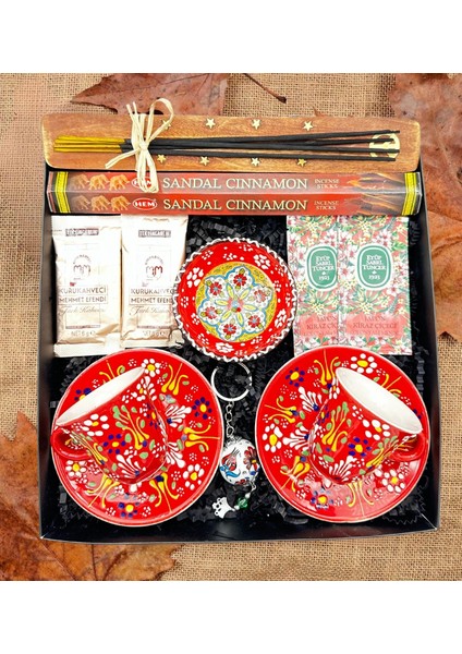 El Yapımı Çini Fincan Seti & Çini Ikramlık & Çini Anahtarlık & Kahve & Tütsülük ve 1 Paket Tütsü & Hediye Seti & Hediye Kutusu & Doğum Günü & Sevgili & Yeni Iş Terfi