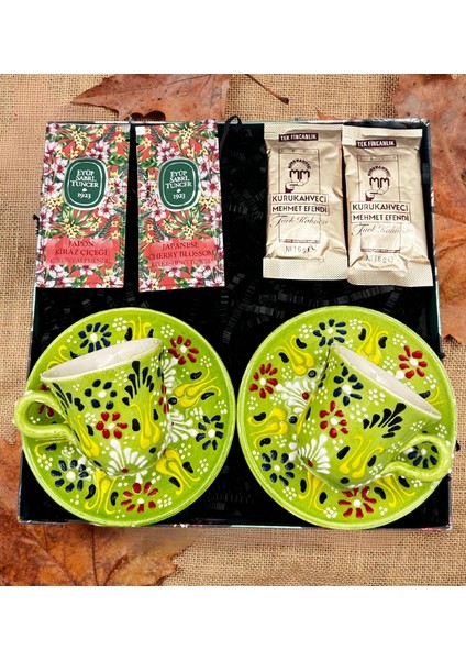 El Yapımı Çini Fincan Seti & Kahve & Mendil & Hediye Seti & Hediye Kutusu & Doğum Günü & Sevgili & Yeni Iş Terfi