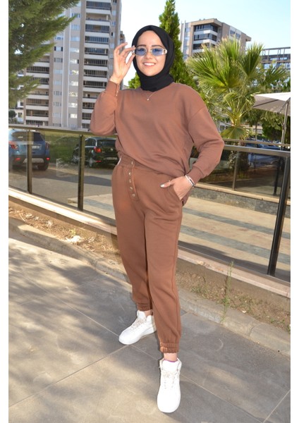 Paçası Lastikli Şardonlu Gold Detay Eşofman Altı