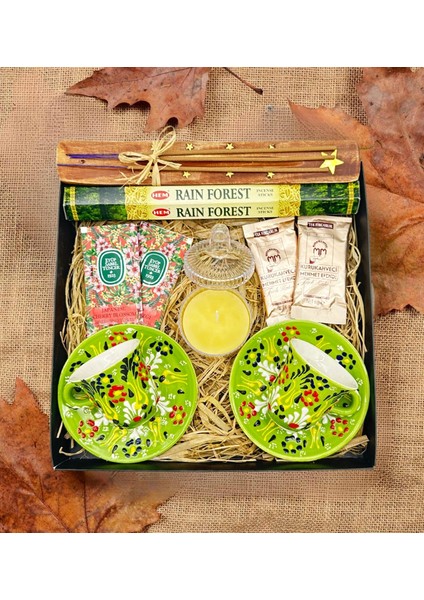 El Yapımı Çini Fincan Seti &mum & Kahve & Tütsülük ve 1 Paket Tütsü & Hediye Seti & Hediye Kutusu & Doğum Günü & Sevgili & Yeni Iş Terfi