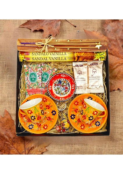 El Yapımı Çini Fincan Seti & Çini Ikramlık & Çini Anahtarlık & Kahve & Tütsülük ve 1 Paket Tütsü & Hediye Seti & Hediye Kutusu & Doğum Günü & Sevgili & Yeni Iş Terfi