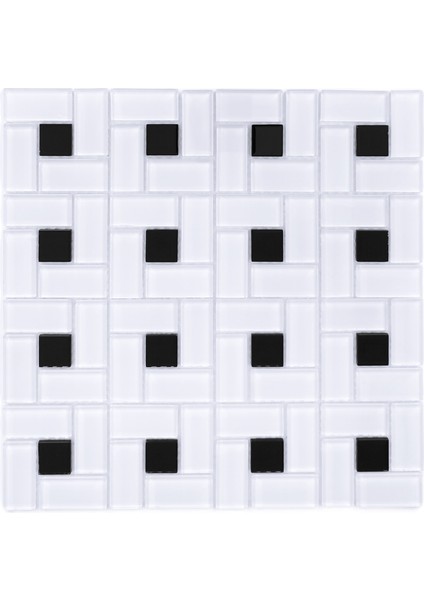 Mutfak Tezgah Arası ve Yaşam Alanlarının Tüm Yüzeyleri Için Kristal Cam Mozaik. Renk: Beyaz-Siyah. Cam Ölçüleri: 23X23X48X4 Mm. File Ölçüsü: 30X30 Cm. ( 1 Koli=11 File Karo=1 M2 Fiyatıdır )