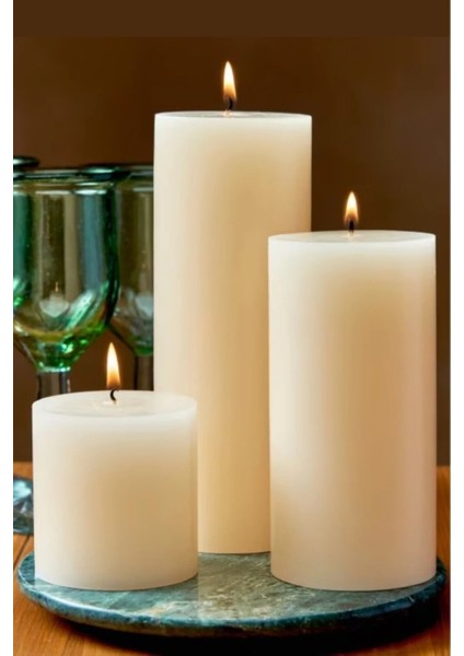Silindir Set Mum Krem 5-9-15CM
