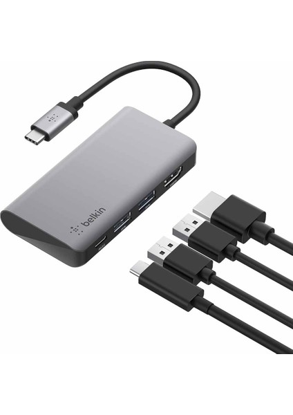 USB C 4'ü 1 Arada Çok Bağlantı Noktalı Adaptör (4k Hdmı, Usb-C 100W Pd Geçişli Şarj ve 2 x USB A)