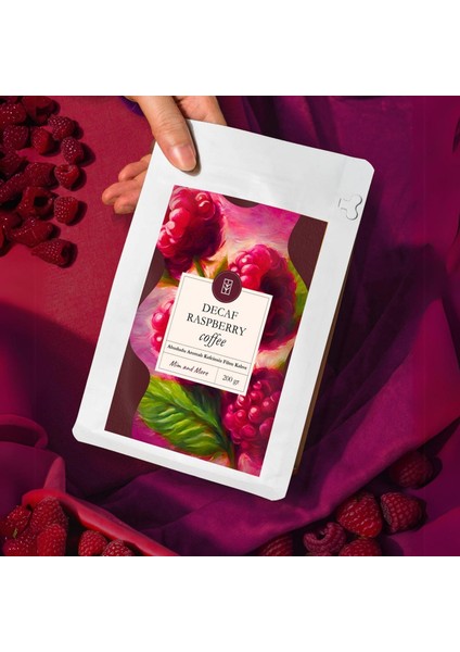 Decaf Raspberry Coffee - Kafeinsiz Ahududu Aromalı Çekirdek Kahve, 200 Gr