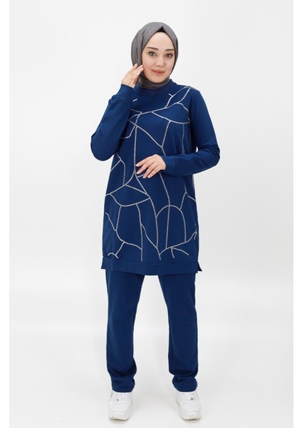 İki Iplik Kumaş Taş Şerit Detaylı İkili Takım