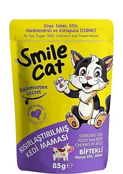 Smıle Kedi Pouch Kısırlaştırılmış Biftekli 10 Adet (1X85GR)