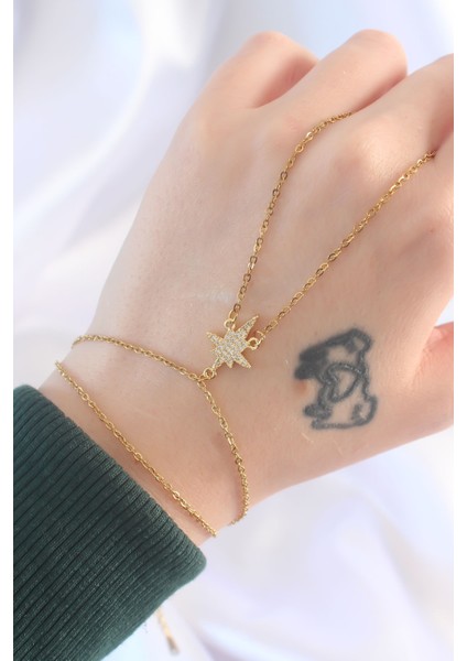 316L Çelik Gold Renk Zirkon Taşlı Kutup Yıldızı Tasarımlı Şahmeran fiyatları