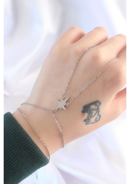 316L Çelik Gümüş Renk Zirkon Taşlı Kutup Yıldızı Tasarımlı Şahmeran fiyatları