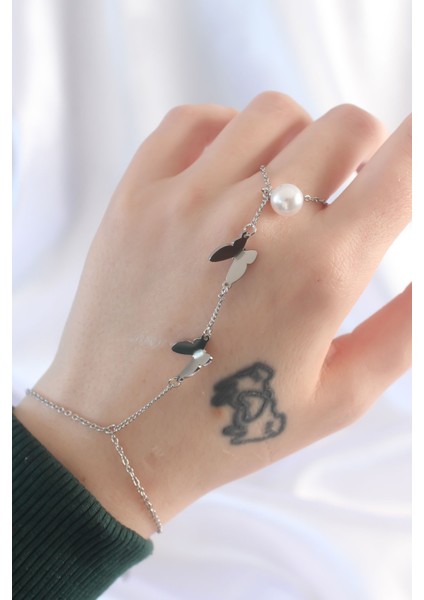 316L Çelik Gümüş Renk Inci Detay Kelebek Tasarımlı Şahmeran fiyatları