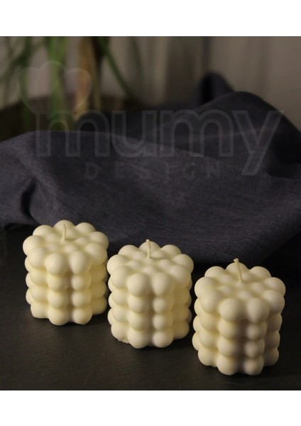 3lü Misket Bubble Silindir Mum Kokulu Pearl Vegan Mum