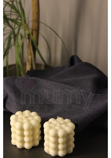 3lü Misket Bubble Silindir Mum Kokulu Pearl Vegan Mum