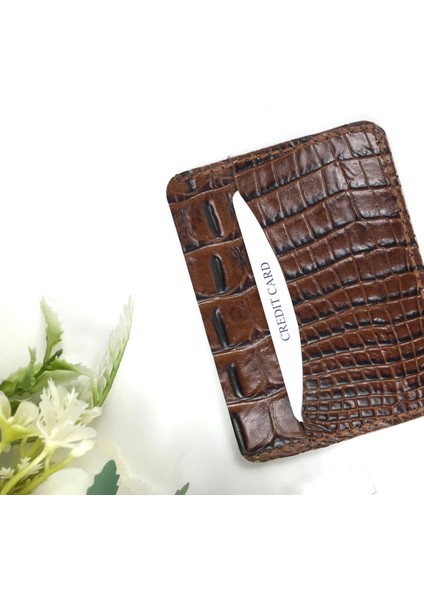 Deri Erkek Kartlık Kahverengi Kroko Desenli fiyatları