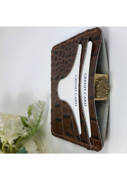 Deri Erkek Kartlık Kahverengi Kroko Desenli modelleri