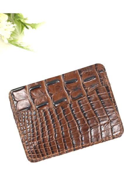 Deri Erkek Kartlık Kahverengi Kroko Desenli indirimleri